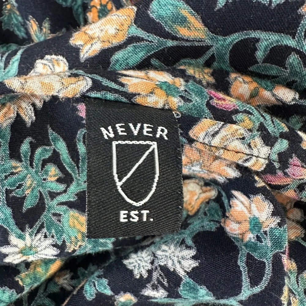 Never Established Floral Button Down‎ Shirt Mens Large Navy Rayon Short Sleeve